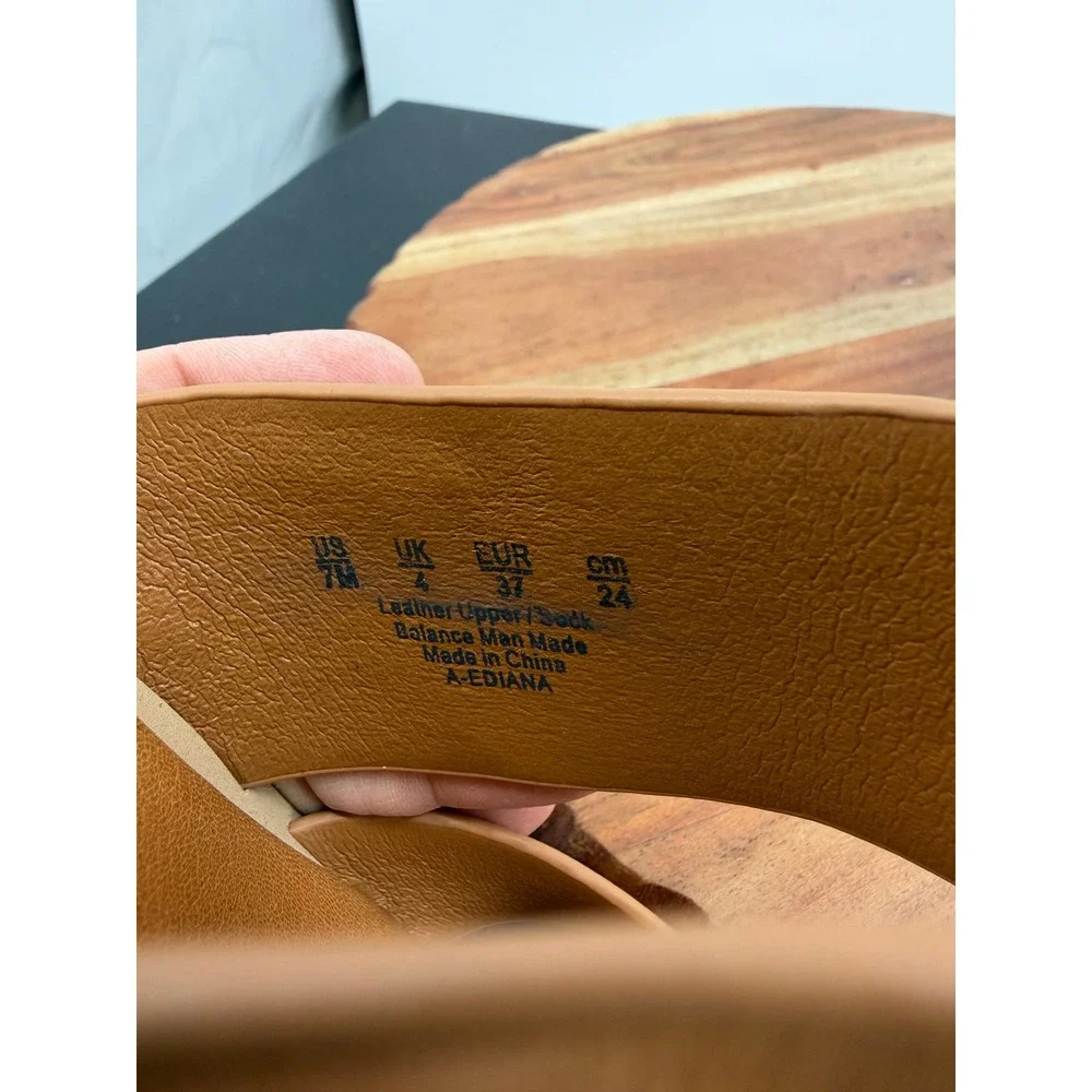 Sarto Ediana Sandals Women 7M Tan Leather Square Toe Loop Flat Slide Shoes